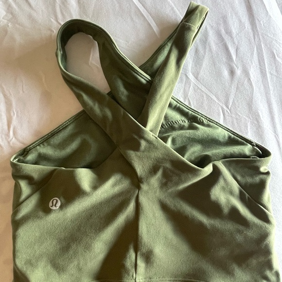 Lululemon nulu align front wrap halter 4 crop top long line bra green twill - Picture 5 of 6